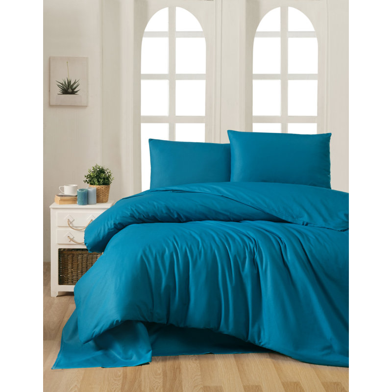 Premium 100% Cotton Ranforce King Quilt Cover Set, Petrol Blue | Duvet Cover 95.0 x 86.6 inches, 2 Pillowcases 23.6 x 23.6 inches | 142 Thread Count, Machine Washable, Button Closure for Easy Use, Soft and Durable