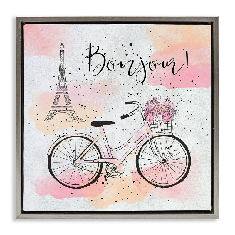 «Bonjour Paris» par Martina Pavlova, Cadre flottant gris lustré, H 18 po x l 18 po