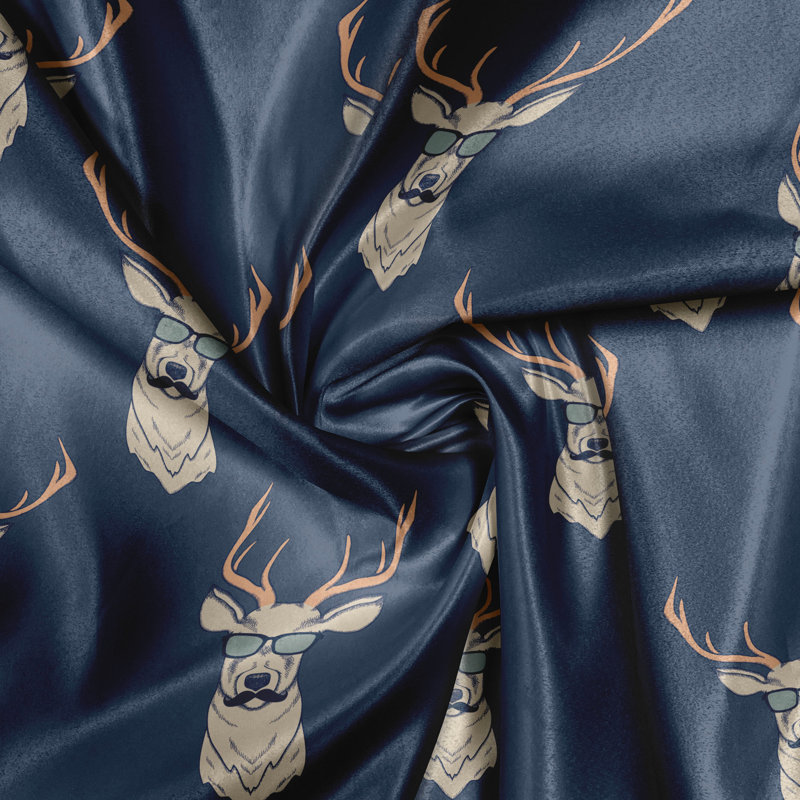 Rustic curtain, retro hipster animals, blue -gray tan