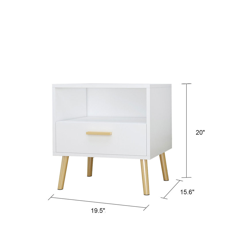 Table de chevet 1 tiroir 1 tablette Coriell, Blanc