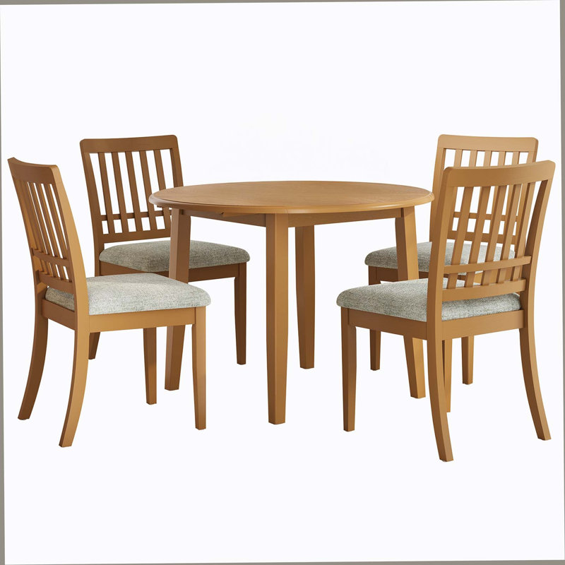 Ensemble de table de salle à manger 5 pièces pour 4 personnes, 1 table de salle à manger pliante en bois + 4 chaises rembourrées, conception compacte pour petits appartements et salles à manger - Brun clair