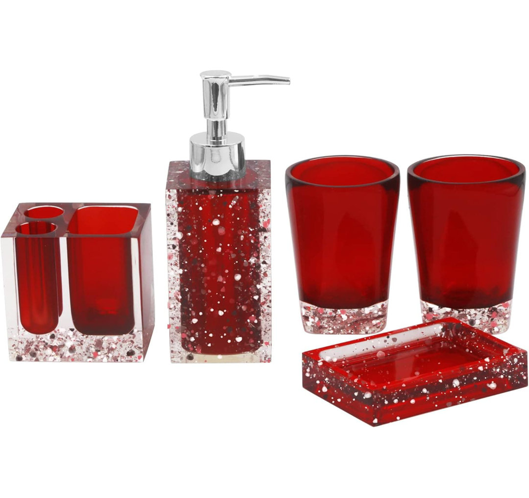 5-Piece Resin Bathroom Kit: Soap Dish, Dispenser, Toothbrush Holder, Tumbler