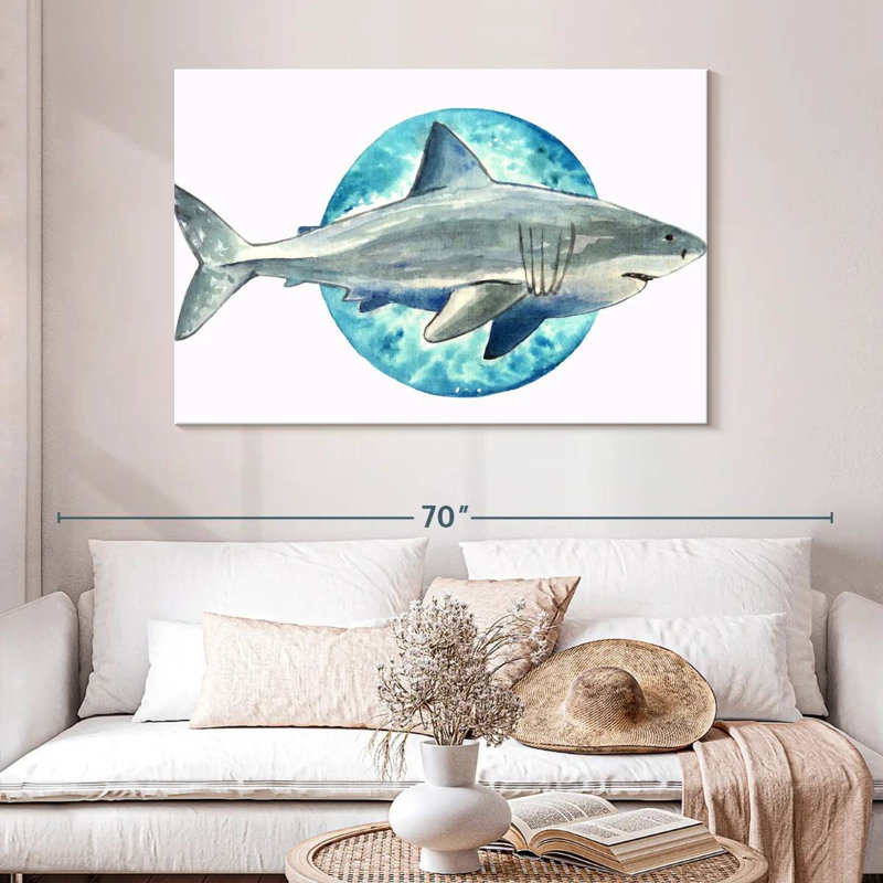Aquarelle requin gris, H 32 po x l 48 po
