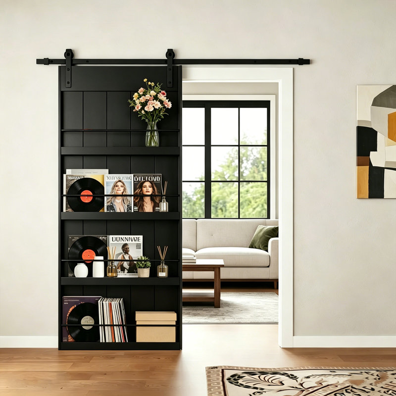 CHIC Mode Doors Porte de grange en panneaux de fibres à densité moyenne à 4 panneaux de 36 po x 84 po, 36 po x 84 po
