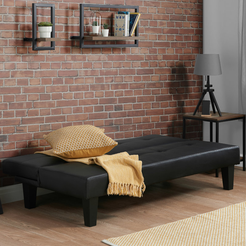 Farlow 3 Seater Faux Leather Sofa Bed, Black