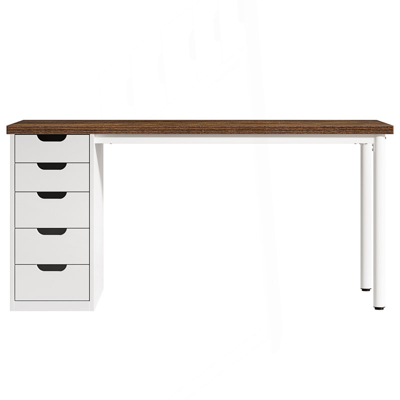 Bureau d'ordinateur à 5 tiroirs, bureau rustique avec rangement