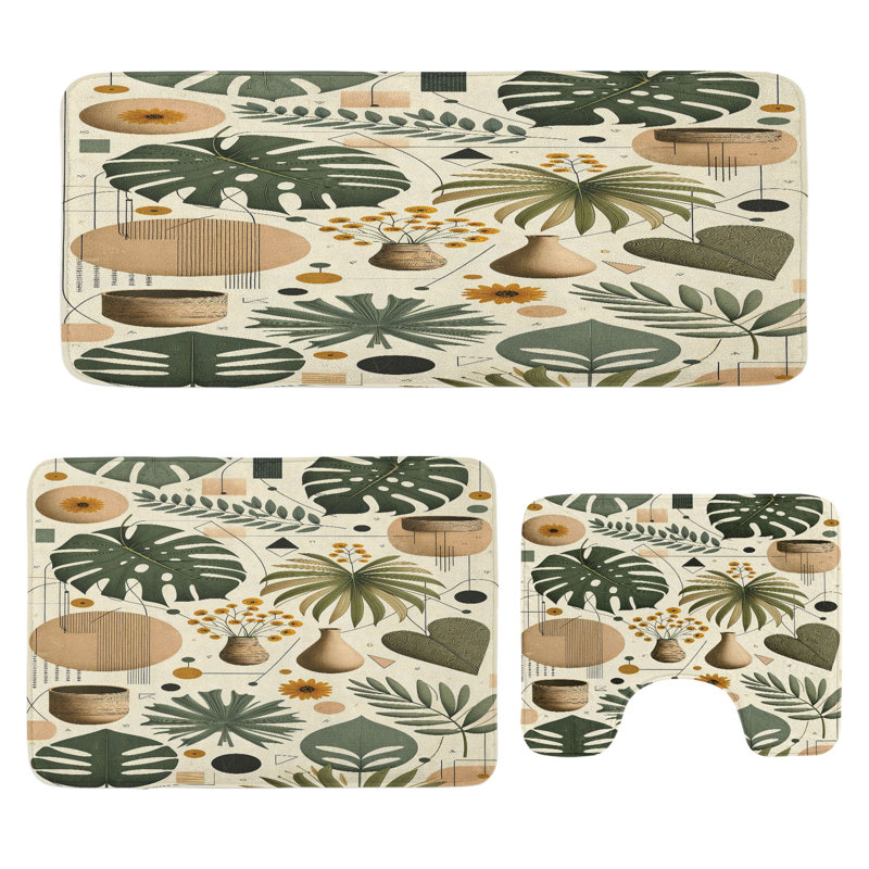  Ensemble de tapis pour salle de bain 3 pièces Leafy Art