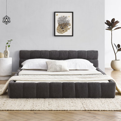 Structure de lit grand rembourré avec tissu épais et tête de lit
