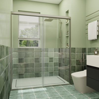 Porte de douche coulissante double semi-sans cadre H 56 po x l 72 po x H 72 po avec verre trempé transparent de 1/4 po (6 mm)