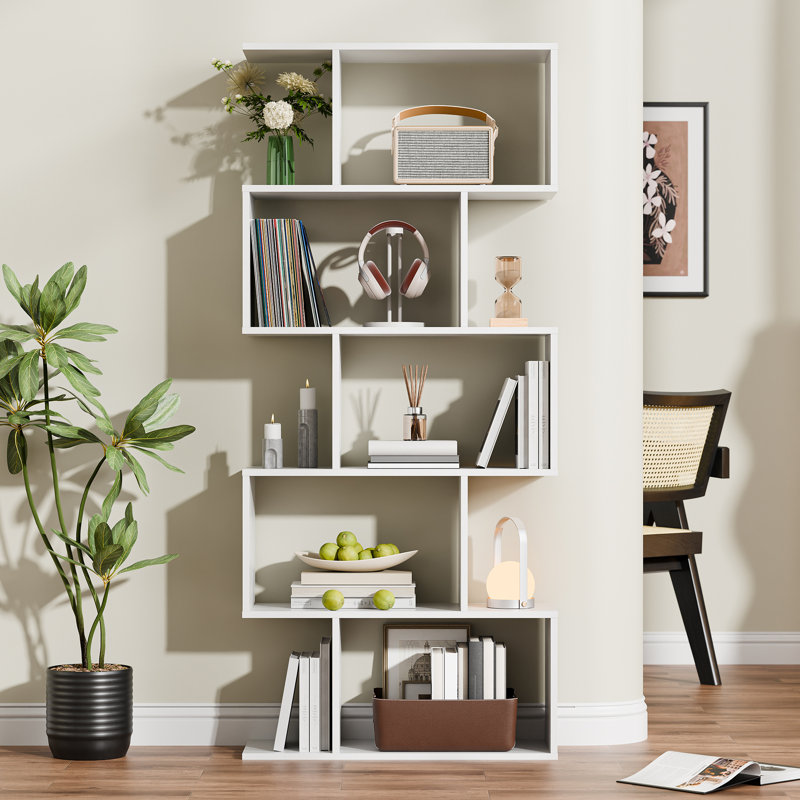 Geometric Bookcase 62.6'' H Geometri 5-Tier Bookcase (Set of 2), White