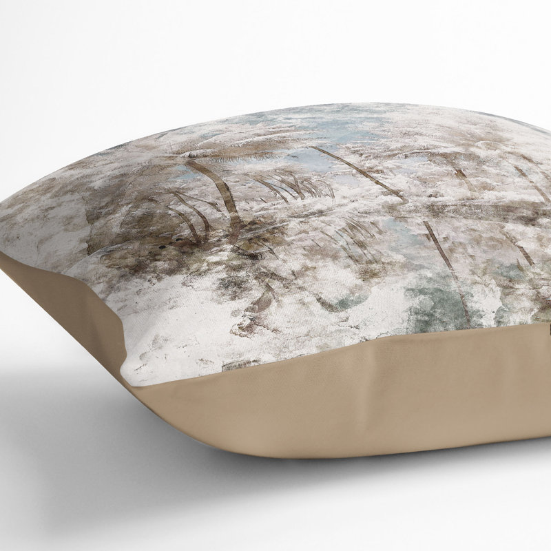 Tree View in Kerala India Cushion with Filling, 40cm H x 40cm W x 15cm D, Stone