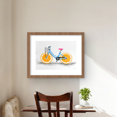 Orange Wheel Bike - Food Illustrative Framed Print for Decor