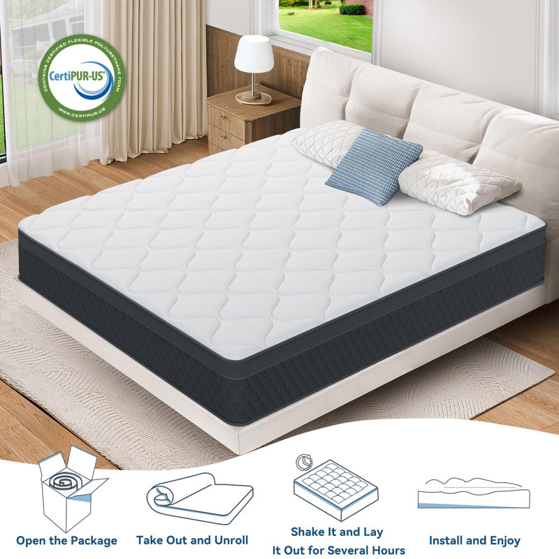 10"/12" Hybrid Mattress with Cooling Gel Memory Foam & Pocket Coils – Pressure Relief & Support, California King, 10"