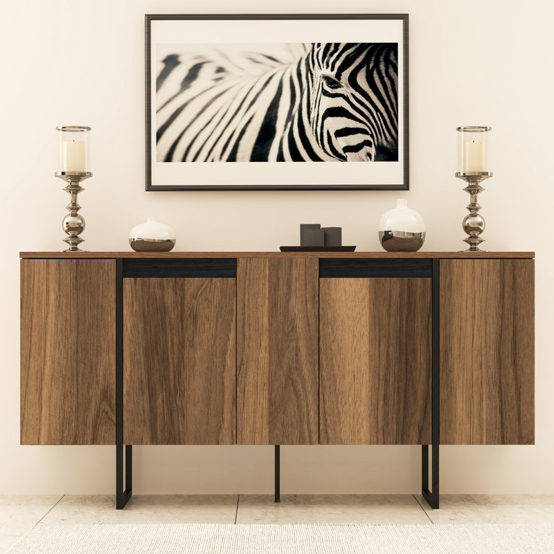 Flavell Modern Media Console And High Tv Stand, Adjustable Shelves, Metal Legs And Large Storage