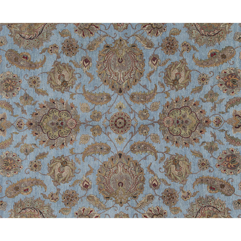 Wool Oriental Area Rug in Blue/Ivory/Green