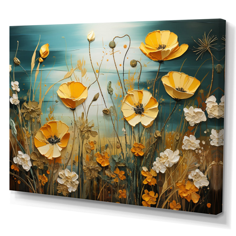 «Yellow Buttercups Yellow Glow», impression sur toile encadrée, Toile tendue, H 34 po x l 44 po x P 1,5 po