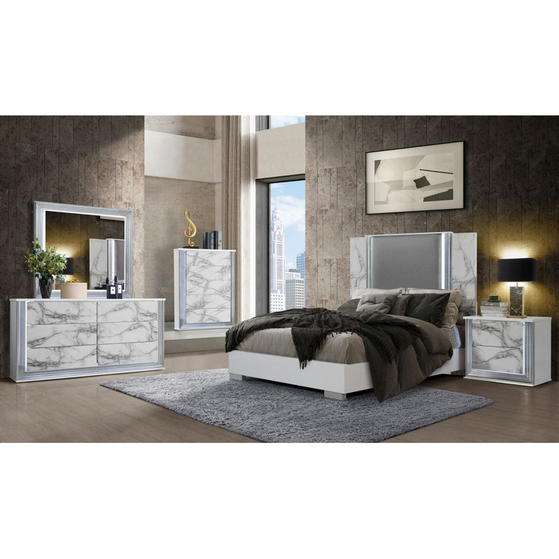 Moon White Marble Bed W/LED
