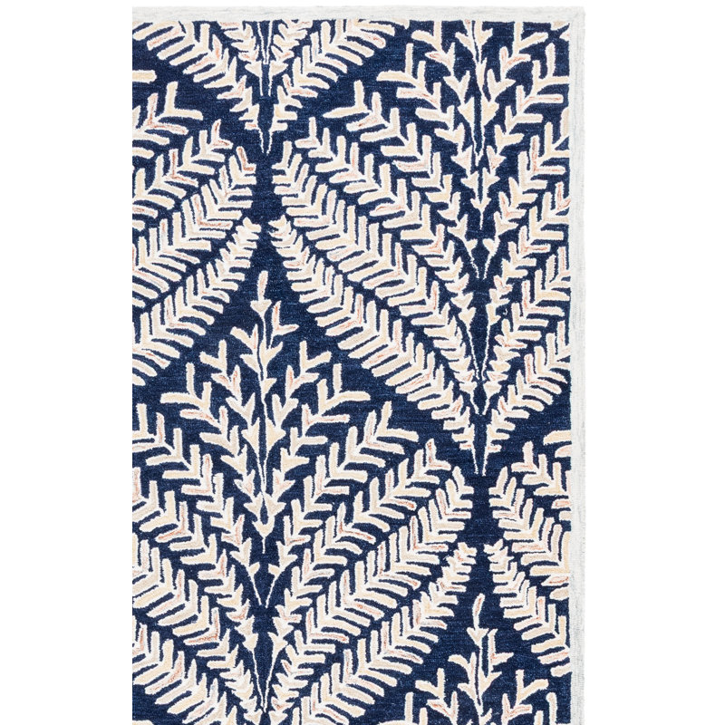 Tapis bleu marine / ivoire en laine touffeté à la main Arisdelsy, Tapis de couloir 2 pi 3 po x 9 pi