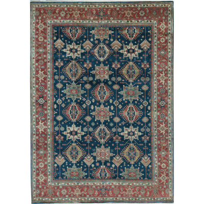 Hand-Knotted High-Quality Blue and Rust Area Rug