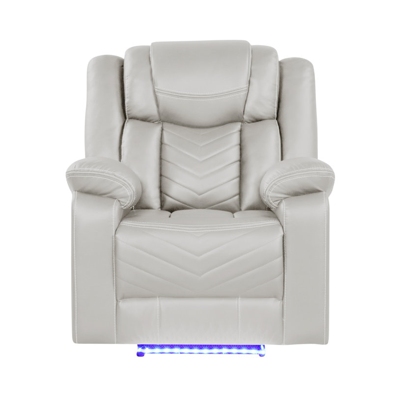Challenger Modern Contemporary LED Power Recliner Chair With Wood And Metal Frame, Ergonomic Design, And USB Charging, Beige