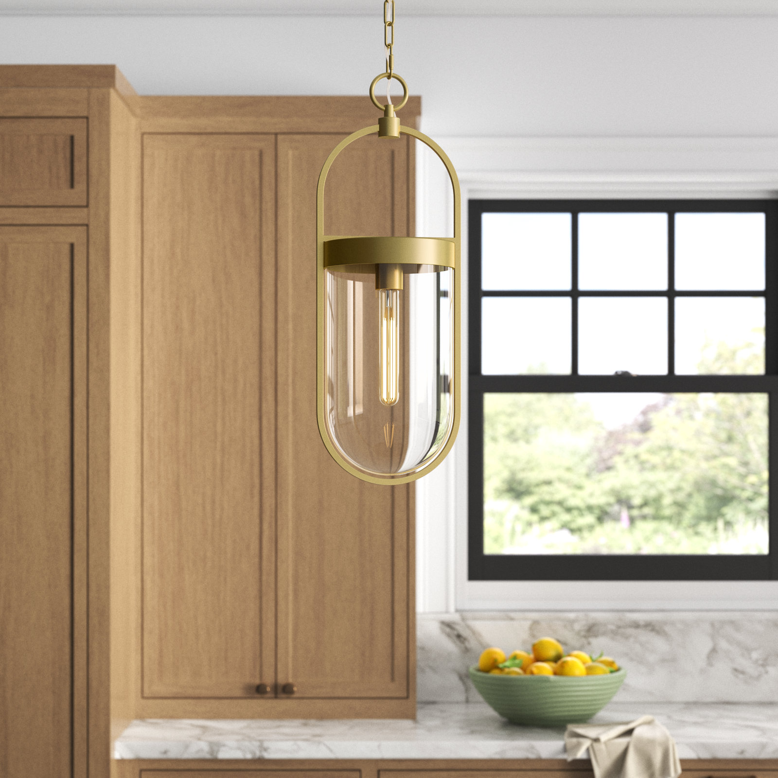 Single Light Glass Dimmable Pendant, Burnished Brass, 22.75" H x 7.5" W x 8" D