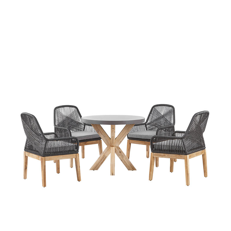 Mcrae 4 - Person Acacia Patio Dining Set with Round Table , Cushions Included