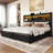 King Bed With 6 Storage Drawers, Platform Bed With Bookcase Headboard&led Light, Black-187703542-187703497