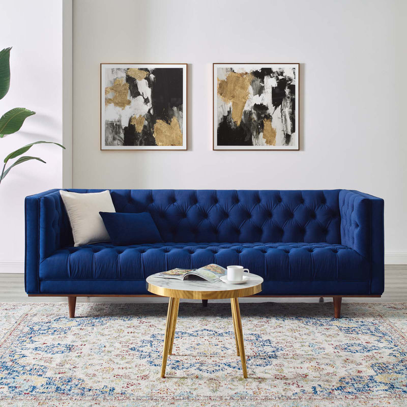 Elation Tufted Performance Velvet Sofa, Navy Velvet