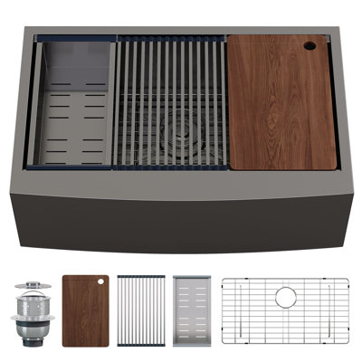 Évier de cuisine sous plan 33 po x l 22 po, double cuve en acier inoxydable de calibre 16 avec rebord intégré et ensemble d'accessoires 5 pièces
