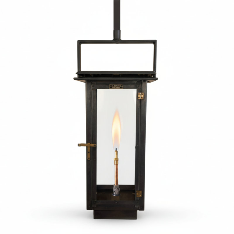 28” Brooklyn Square Copper Gas Lantern with Hanging Bracket | New Orleans-Style Outdoor Lighting, 28" H x 6" W x 8.5" D