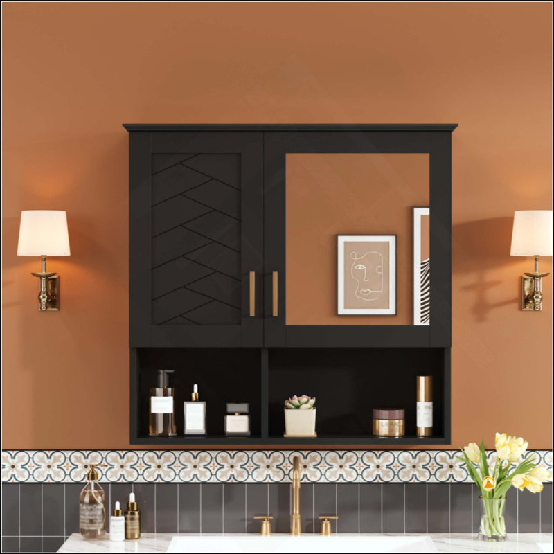 Armoire de toilette 2 en 1, armoire à pharmacie murale avec tablettes réglables et portes à fermeture douce, miroir haute définition avec rangement pour meuble-lavabo de salle de bain