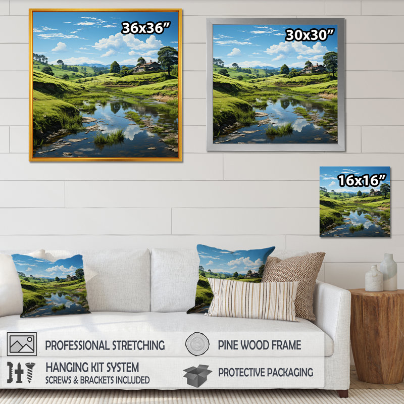 «Mountain Serenity Mountain Panorama» sur toile, Cadre flottant blanc, H 24 po x l 24 po x P 1 po