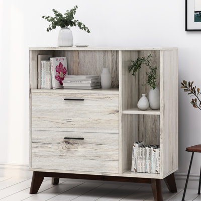 Élégante armoire de rangement Mid-Century moderne en faux bois, l 36,33 po x P 16,06 po, H 37,45 po, avec options de tablette et de tiroir