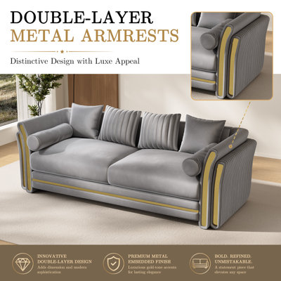 62" Modern Loveseat with Double-Layer Gold-Trim Arms