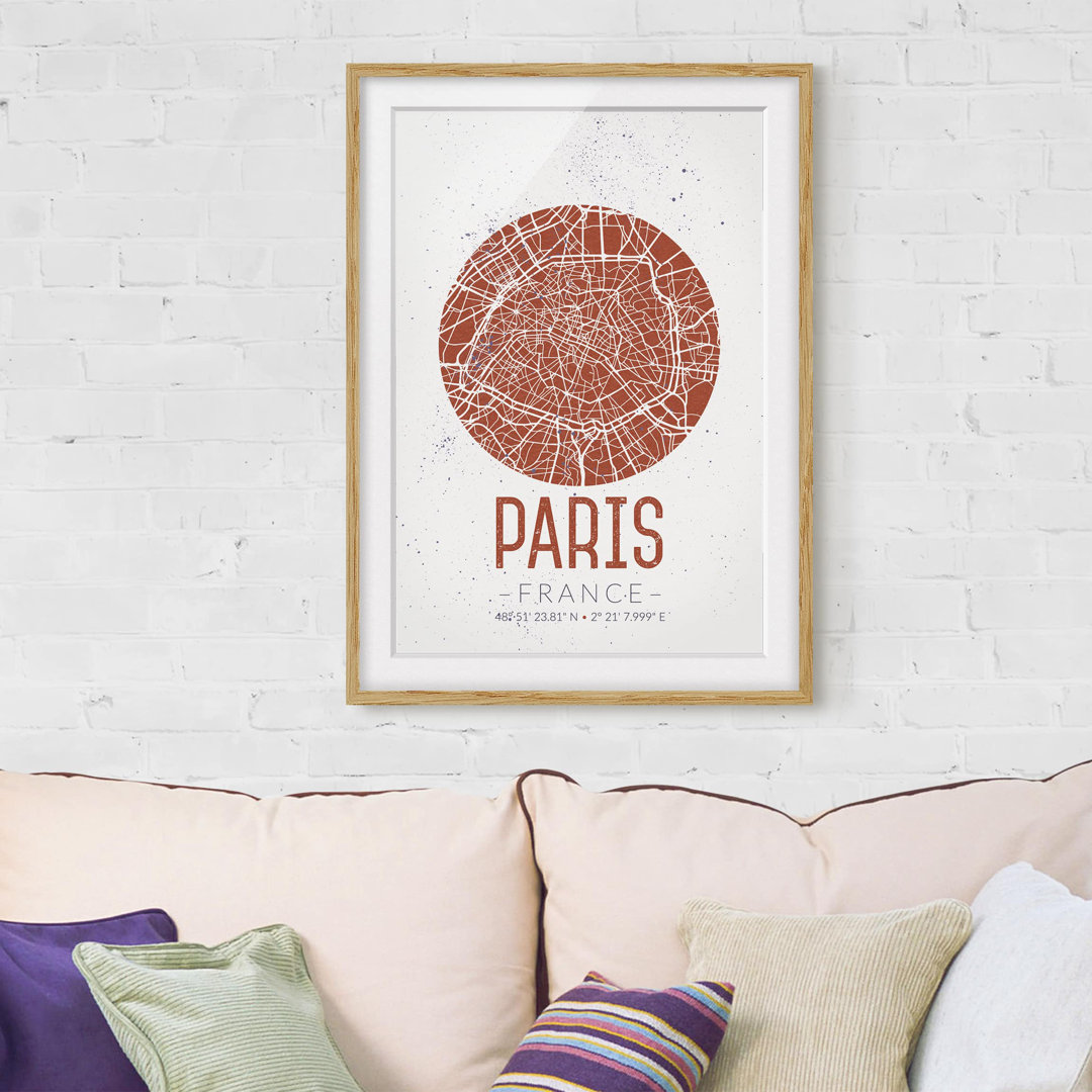 Gerahmtes Poster Paris-Stadtplan - Vintage