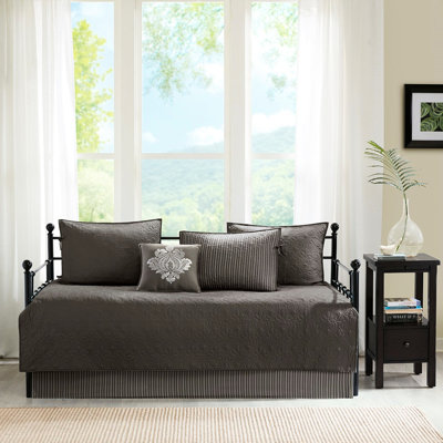 Housse de lit de jour simple gris foncé, 6 réversibles, rembourrage en coton, avec housse, taies décoratives, coussin décoratif