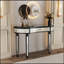 Console à miroir demi-lune 47 po avec tiroir en verre cannelé et poignée en cristal - Bureau de meuble-lavabo d'entrée argenté pour chambre à coucher / vestiaire-118038770