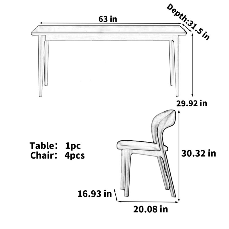 Table de salle à manger Modern, H 29,53 po x L 63 po x l 31,5 po