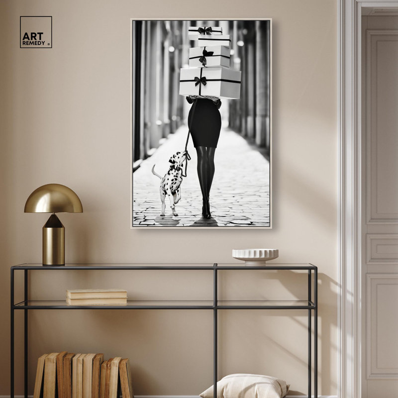 «City Dalmatian» par Art Remedy, H 37 po x l 25 po, Cadre flottant, Argent argent
