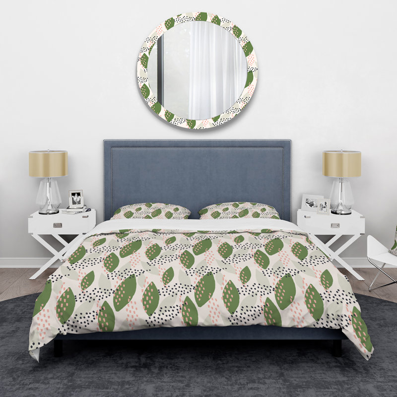 Housse de couette en microfibre 3 pièces, Vert / beige, Housse de couette simple + 1 taie décorative stan