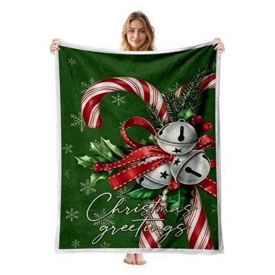 Plaid de Noël en flanelle polaire JYK, léger, respirant, doux, chaud et confortable, en microfibre pelucheuse, 101,6 cm x 127,2 cm, motif clochettes de Noël