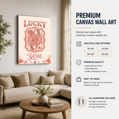 Canvas Wall Art Lucky You Pink Heart Queen Of Hearts Wall Decor