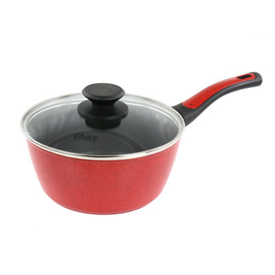 2.2 Quart Nonstick Saucepan With Lid in Speckled Red