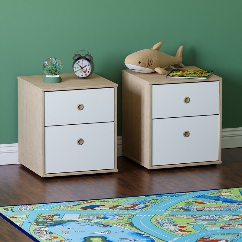 Karadyn 2 Drawer Nightstand, White/Oak