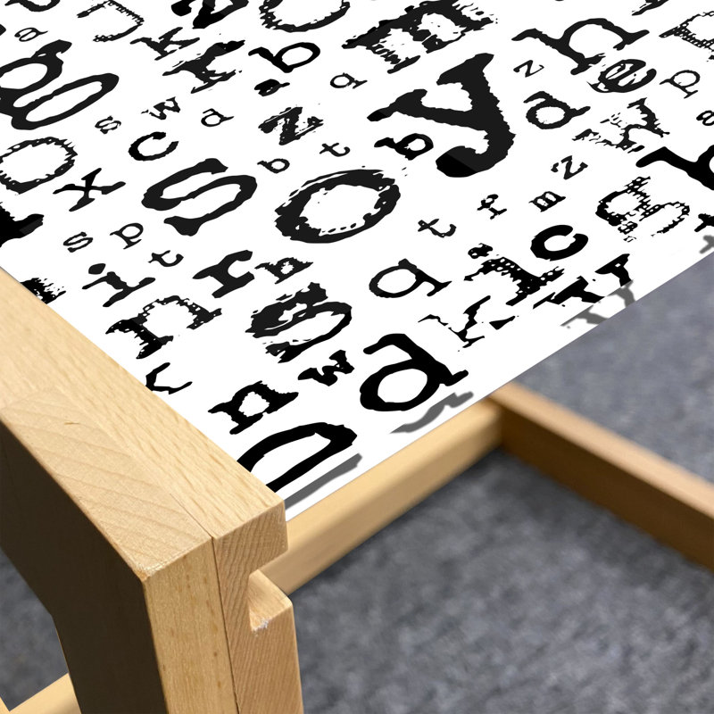Alphabet Coffee Table, Monochrome Style Pattern Of Scattered Letters On A Plain Background, Acrylic Glass Center Table With Wooden Frame For Offices Dorms Charcoal Grey And White