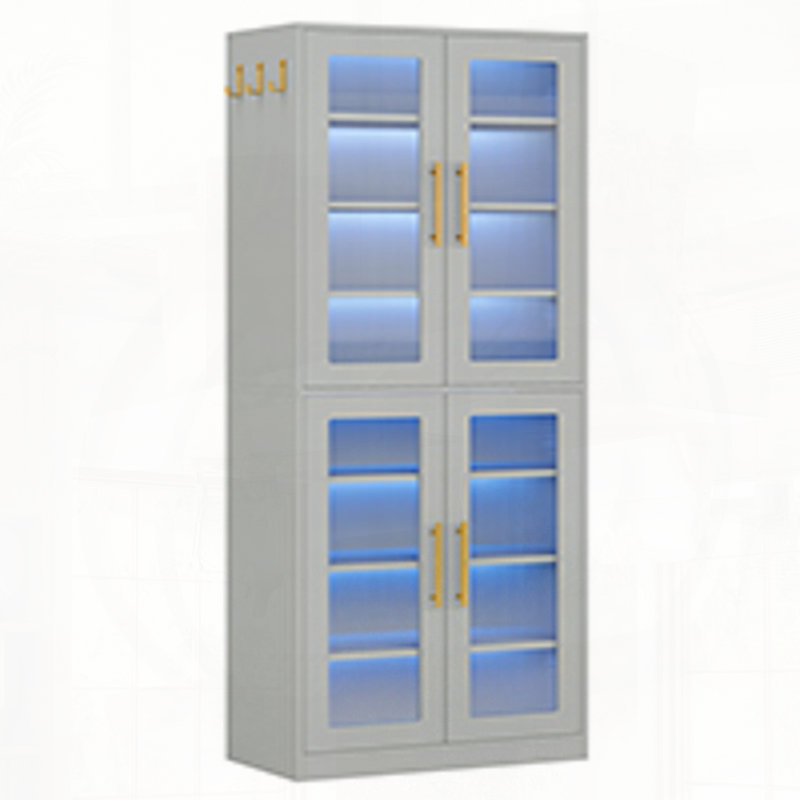 Bibliothèque avec portes et armoire à DEL avec tablettes réglables, Gris