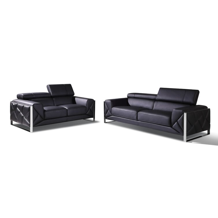 Orren Ellis Korando Black Italian Leather Sofa Love & Reviews