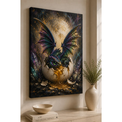 Grande aile émeraude dragon, impression sur toile 24 x 36 pouces, enchanté, décor de grotte, dragon mystique, œuvre pour salon, chambre à coucher, décor à la maison - prêt à être suspendu