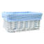White Wicker Storage Basket with Blue Gingham Lining - 30x22x15cm