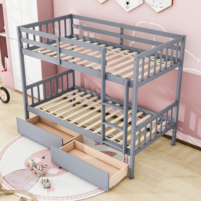 Convertible Bunk Bed With Detachable Feature And 2 Storage Drawers